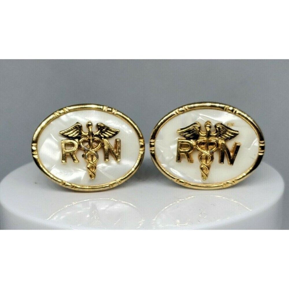 Vintage R & N Gold Tone Marble Medical Cufflinks – Rare Men's Collectible